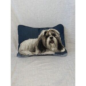 VTG PICKEN Shih Tzu Dog Jacquard Cotton Woven Tapestry Throw Pillow 11x16” Blue